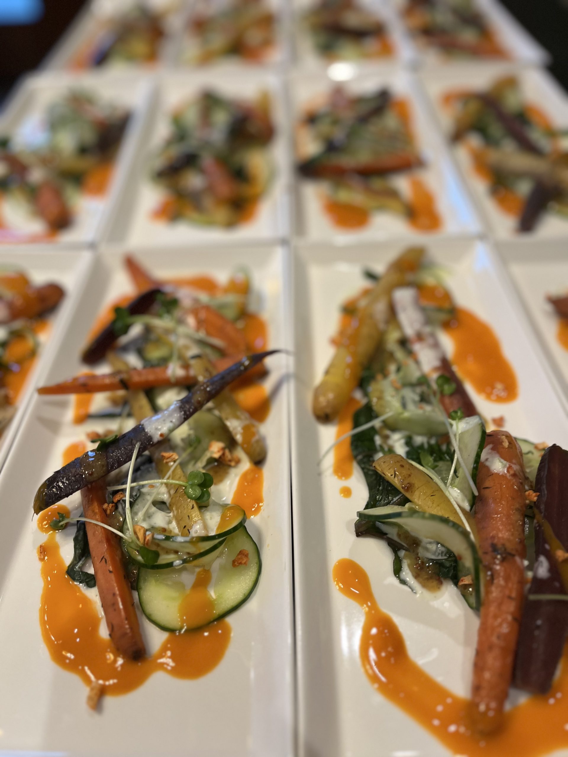 tapas 2 plates of vegetables and sauces tapas